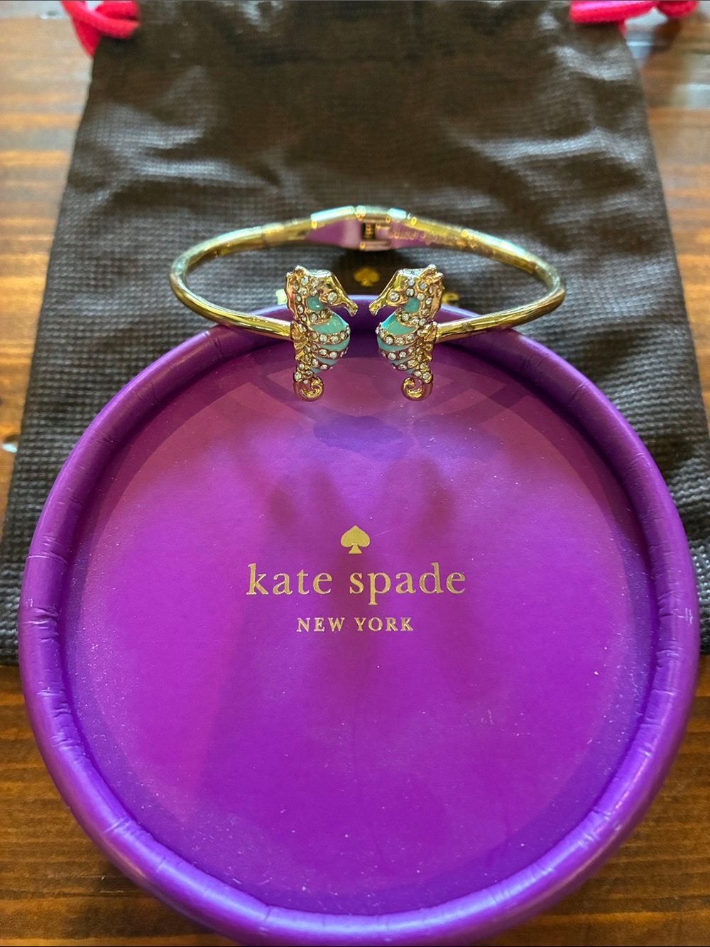 kate spade Gold Seahorse Cuff Bracelet with Aqua and Clear Crystals